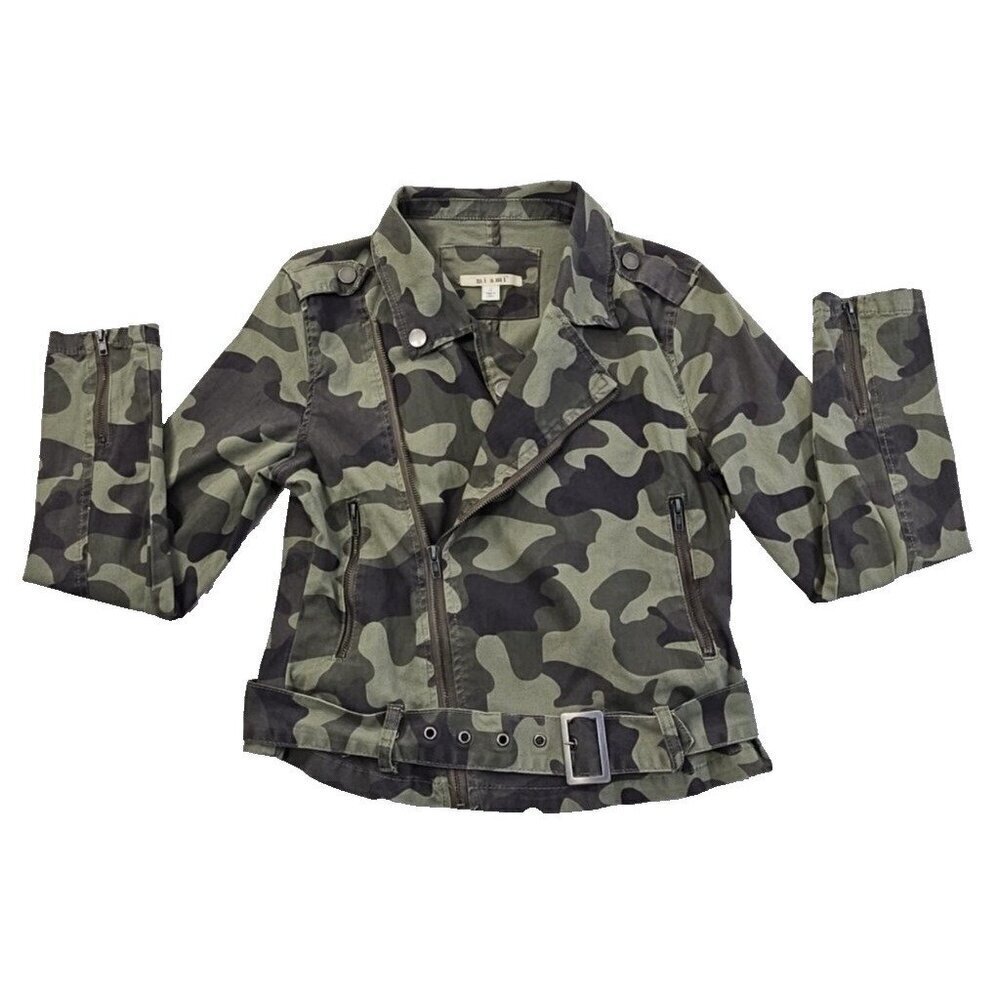 Mi Ami Women's Full Zip Jacket Size Small Green Camo Safari Buckle Pockets EUC - Picture 1 of 10